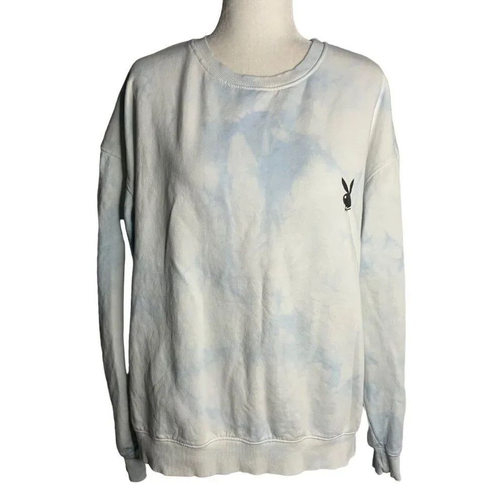 Playboy x Missguided Tie Dye Sweatshirt M White Fleece Crewneck Pullover NEW